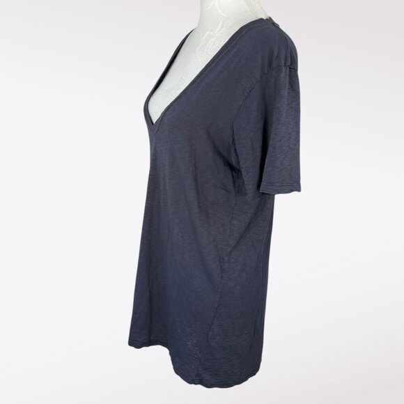 Velvet Navy Slub Cotton Deep V Neck Tee Medium - Picture 4 of 8